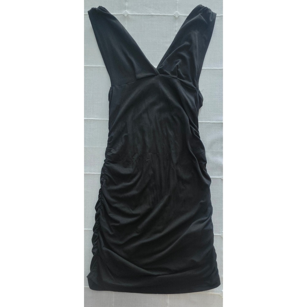 SHEIN Womens Black Ruched Bodycon Mini Dress Deep V Neck Sleeveless Size Large